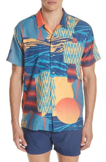 Men's Double Rainbouu Space Cowboy Print Camp Shirt - Black