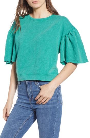 Women's Bp. Cropped Short Sleeve Sweatshirt, Size - Green