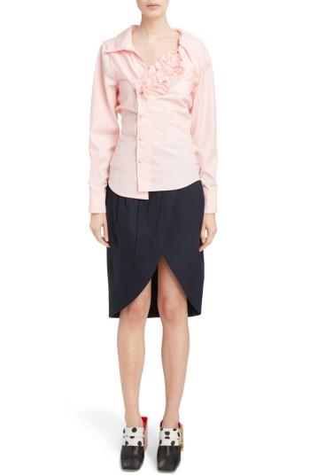 Women's Jacquemus Asymmetrical Ruched Cotton Blouse Us / 38 Fr - Pink
