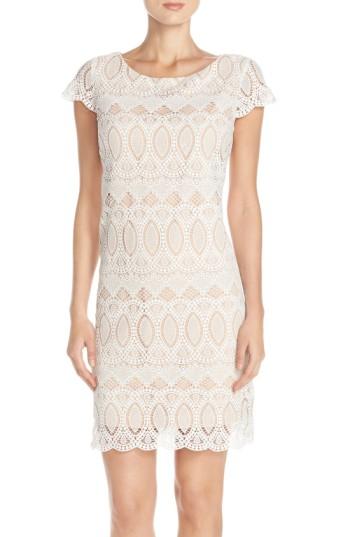 Petite Women's Eliza J Scalloped Lace Sheath Dress P - Ivory