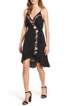 Women's Band Of Gypsies Floral Embroidered Faux Wrap Dress - Black