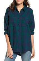 Women's Bp. Plaid Flannel Cocoon Shirt, Size - Blue