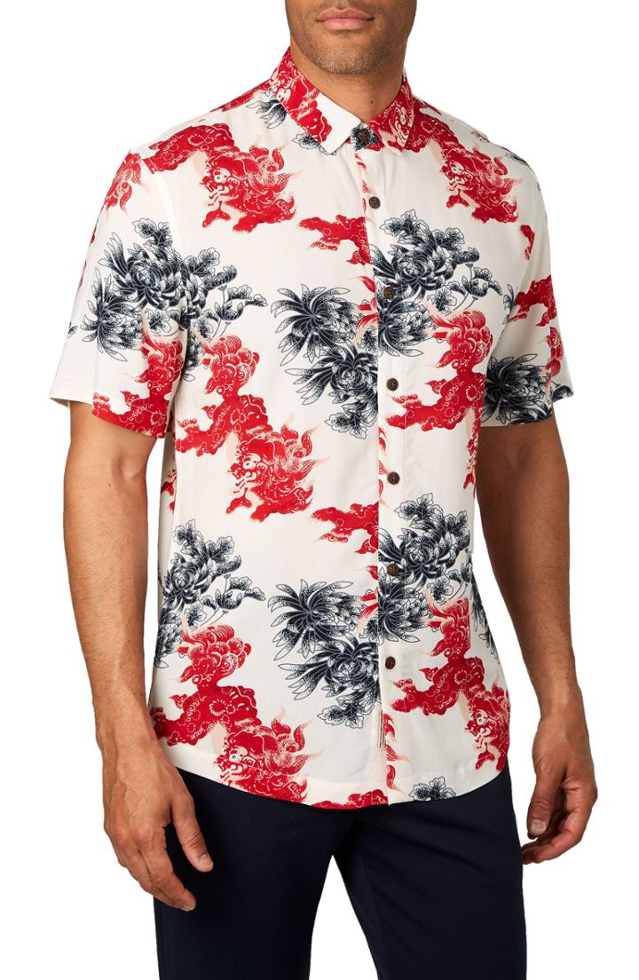 Men's 7 Diamonds Habanero Trim Fit Print Sport Shirt, Size - Red