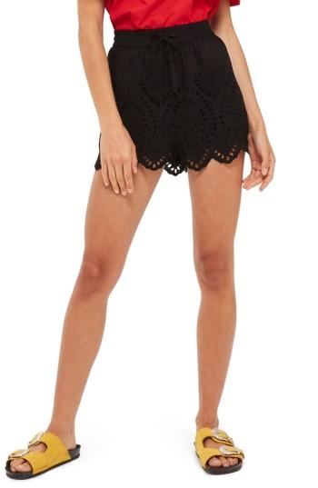 Petite Women's Topshop Broderie Anglaise Shorts P Us (fits Like 0-2p) - Black