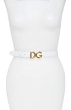 Women's Dolce & Gabbana Family Lux Metal Logo Buckle Leather Belt - Biano/ Ottone