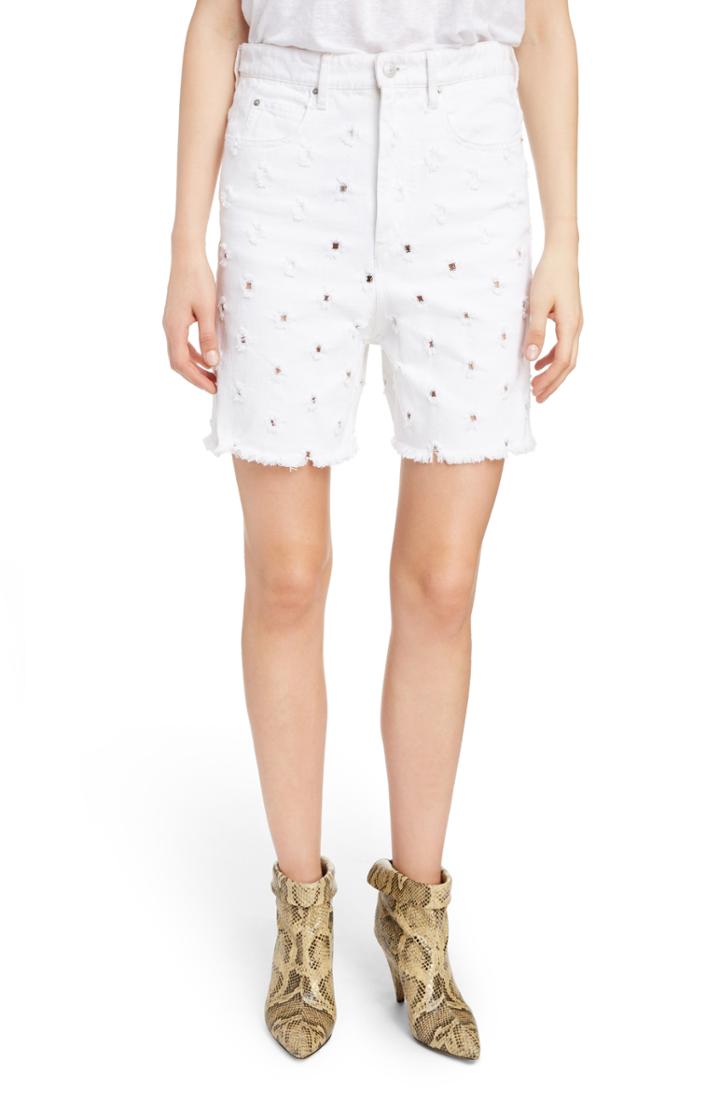 Women's Isabel Marant Etoile Liny Shredded Dot Denim Shorts Us / 36 Fr - White