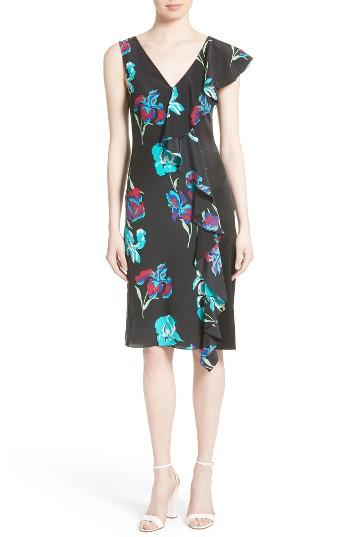 Women's Diane Von Furstenberg Silk Side Ruffle Sheath Dress - Black