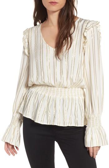Women's Hinge Metallic Smocked Blouse, Size - Ivory