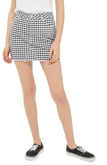 Women's Topshop Gingham Miniskirt Us (fits Like 14) - Black