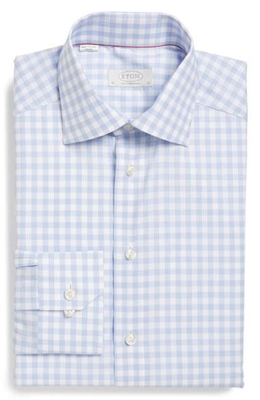 Men's Eton Contemporary Fit Check Dress Shirt - Blue