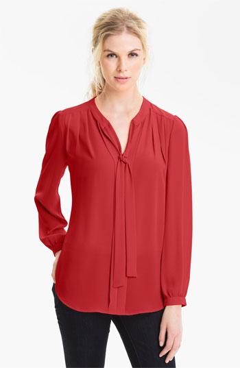 Pleione Tie Neck Pleated Blouse Red Earth Small