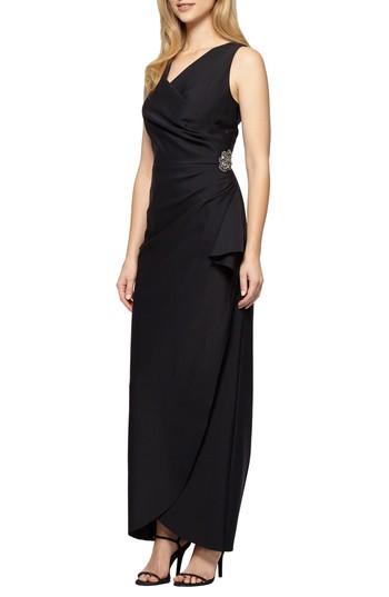 Petite Women's Alex Evenings Embellished Side Drape Column Gown P - Black