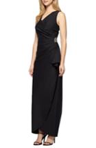 Petite Women's Alex Evenings Embellished Side Drape Column Gown P - Black