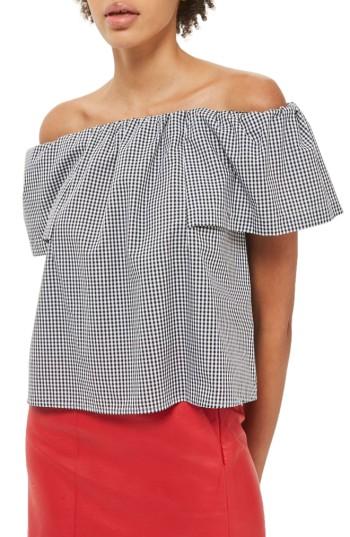 Women's Topshop Maggie Bardot Gingham Top Us (fits Like 6-8) - Black
