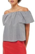 Women's Topshop Maggie Bardot Gingham Top Us (fits Like 6-8) - Black