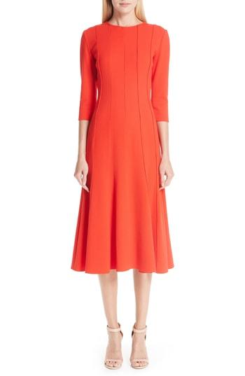 Women's Oscar De La Renta Seam Detail Stretch Wool A-line Midi Dress - Pink