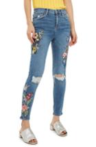 Women's Topshop Jamie Embroidered Rip Skinny Jeans X 30 - Blue