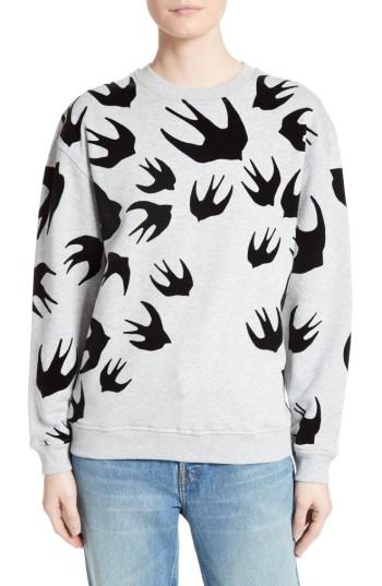 Women's Mcq Alexander Mcqueen Flocked Swallow Sweatshirt - Grey