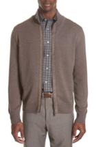 Men's Canali Merino Wool Zip Cardigan Us / 50 Eu R - Brown