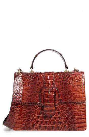 Brahmin Medium Francine Croc Embossed Leather Satchel - Brown