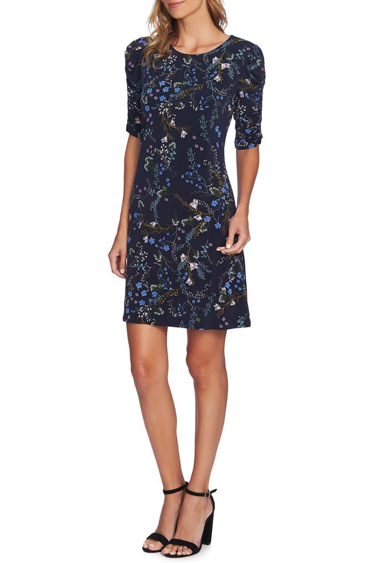 Women's Cece Ruched Sleeve Floral Vine Dress - Blue