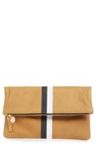 Clare V. Center Stripe Leather Foldover Clutch - Brown