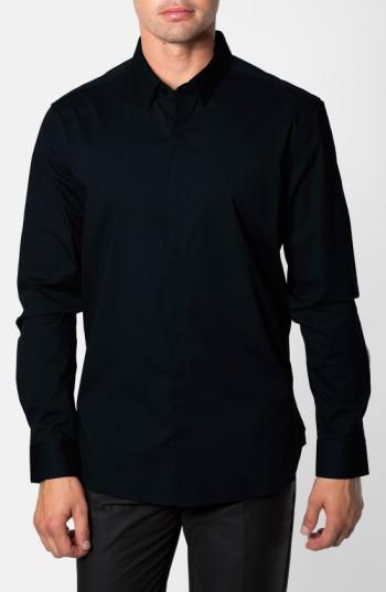 Men's 7 Diamonds 'peace Train' Trim Fit Woven Shirt, Size - Black