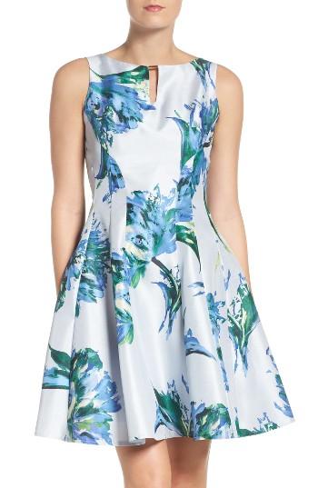 Women's Gabby Skye Floral Shantung Fit & Flare Dress - Blue