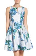 Women's Gabby Skye Floral Shantung Fit & Flare Dress - Blue