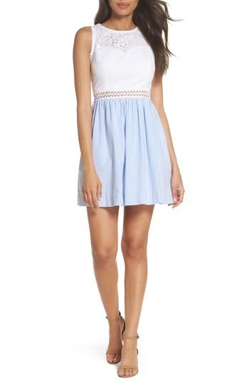 Women's Lilly Pullitzer Alivia Eyelet & Seersucker Fit & Flare Dress - Blue
