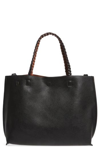 Street Level Reversible Faux Leather Tote - Black