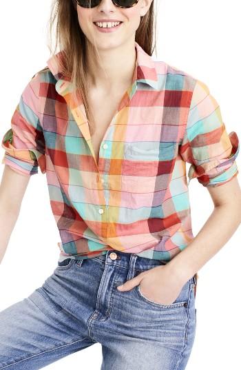Women's J.crew Rainbow Vintage Plaid Lightweight Popover Shirt - Red