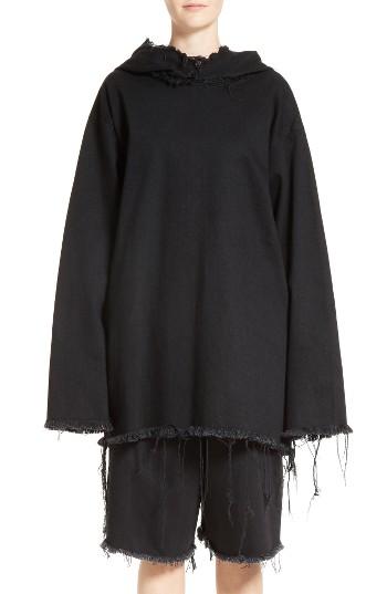 Women's Marques'almeida Frayed Denim Hoodie - Black