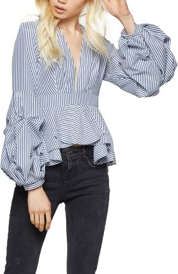Women's Alpha & Omega Stripe Peplum Blouse