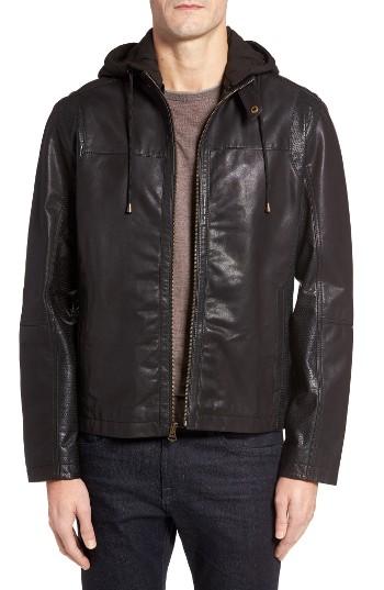 Men's Cole Haan Leather Moto Jacket With Knit Hood