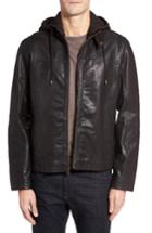 Men's Cole Haan Leather Moto Jacket With Knit Hood