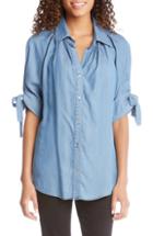 Women's Karen Kane Tie Sleeve Chambray Shirt - Blue