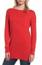 Women's Halogen Boatneck Tunic Sweater, Size - Red