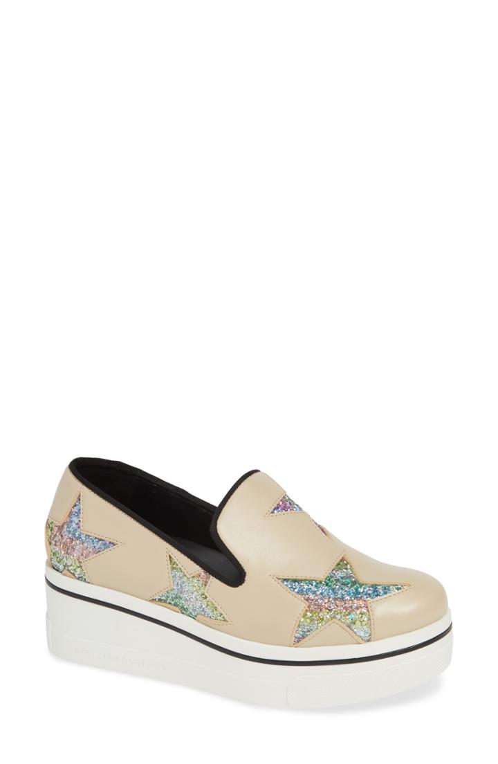 Women's Stella Mccartney Binx Stars Slip-on Platform Sneaker Us / 35eu - Beige