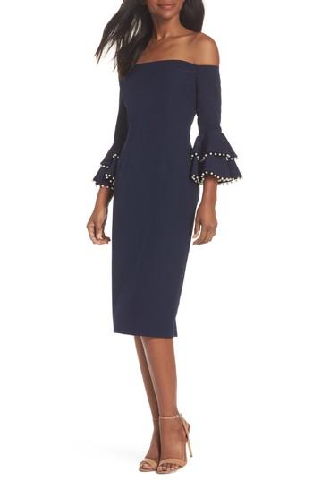 Women's Maggy London Off The Shoulder Crepe Sheath Dress - Green