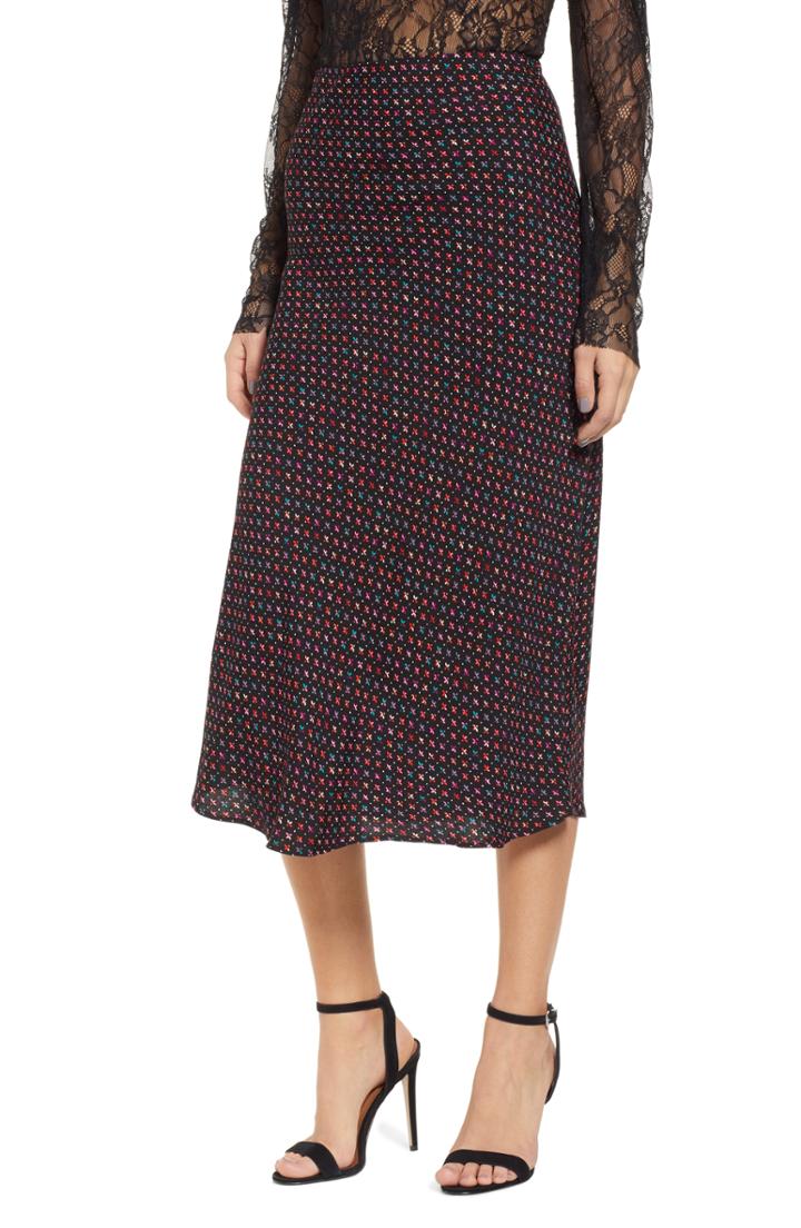 Women's Afrm Brynne Print Midi Skirt - Black