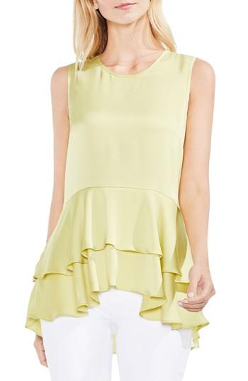 Women's Vince Camuto Sleeveless Tiered Ruffle Hem Satin Blouse, Size - Green