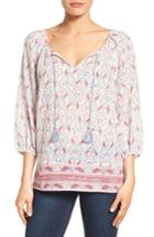 Women's Caslon Print Cotton Tie Neck Peasant Blouse