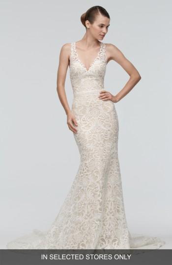 Women's Watters 'georgia' Back Cutout Lace Trumpet Gown, Size In Store Only - Ivory