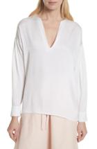 Women's Vince Ruched Split Neck Stretch Silk Blouse - White