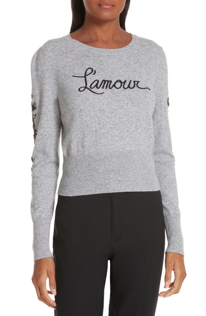 Women's Cinq A Sept Kian Embellished Wool & Cashmere Blend Sweater - Grey