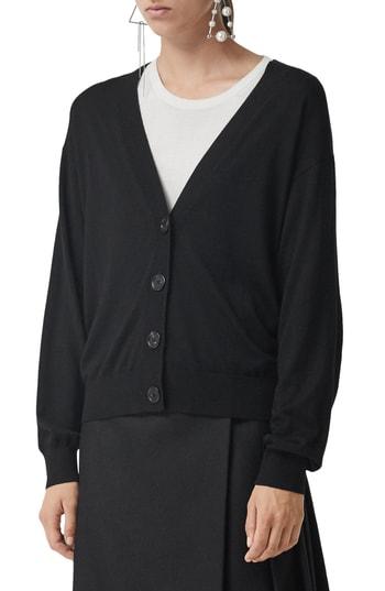 Women's Burberry Dornoch Check Detail Merino Wool Cardigan