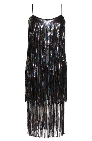 Women's Dress The Population Roxy Fringe Shift Dress, Size - Black