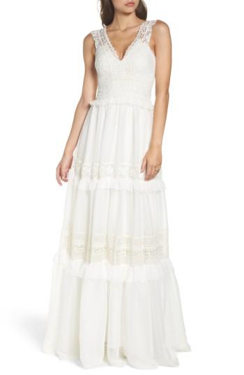 Women's Tadashi Shoji Tiered Crochet V-neck Gown - Ivory