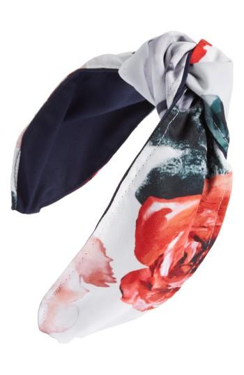 Cara Flower Print Knot Head Wrap, Size - White